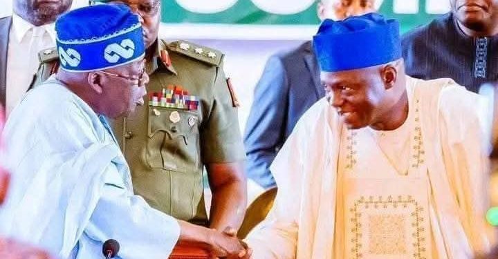 President Asiwaju Bola Ahmed Tinubu Congratulates the APC National Chairman, Prof Nentawe Yilwatda, for the emphatic first victory recorded under his leadership.